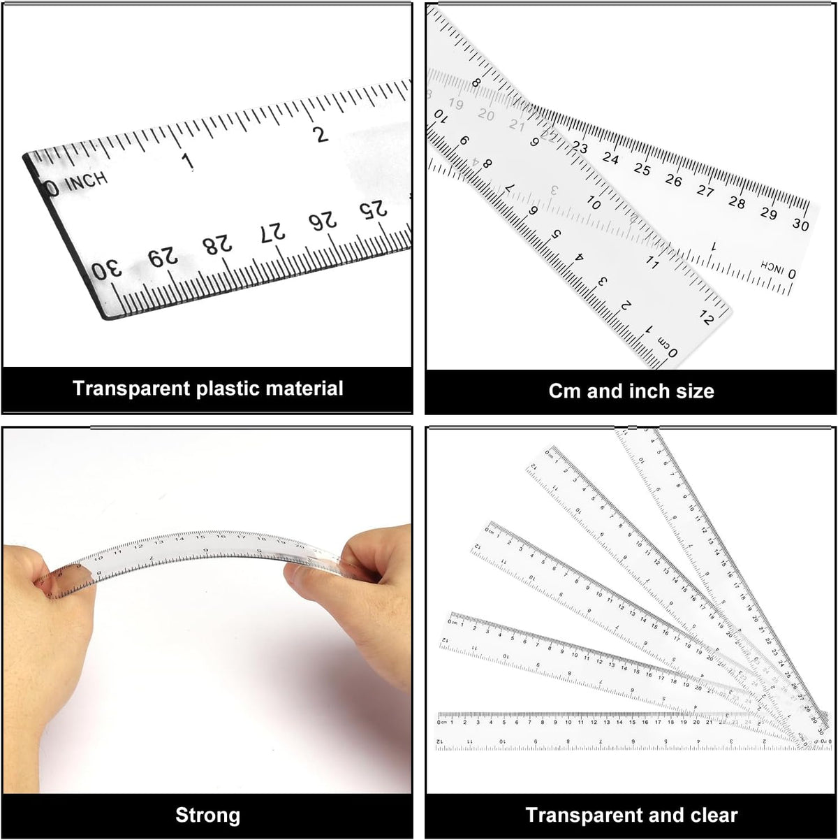 200 Reglas Plástico 12pulg Transparente Doble Escala