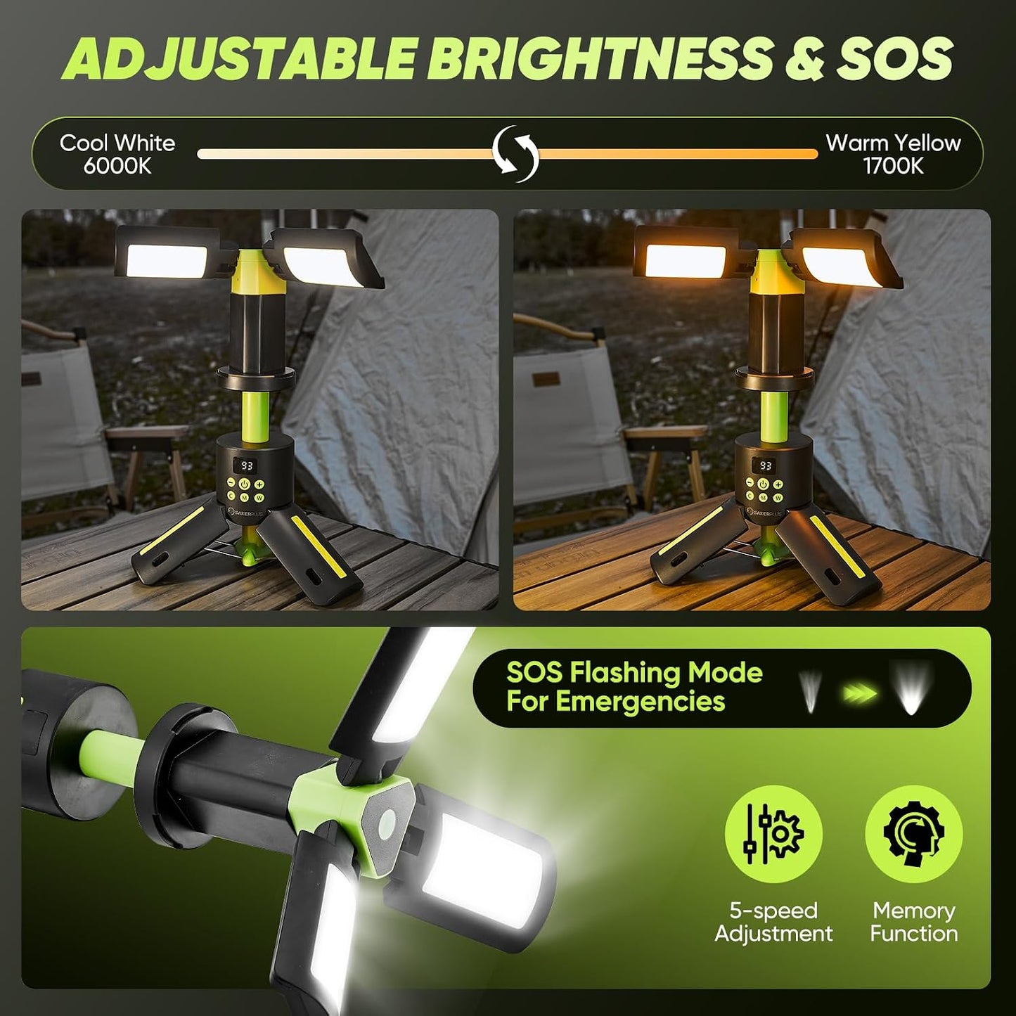 Linterna LED recargable 5000lm 9 modos plegable camping