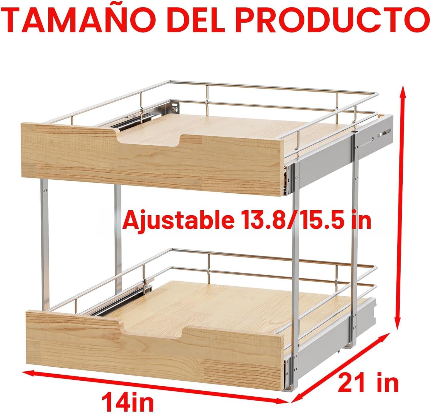 Organiz. gabinete cesta madera alambre 14x21pulg 2 niveles