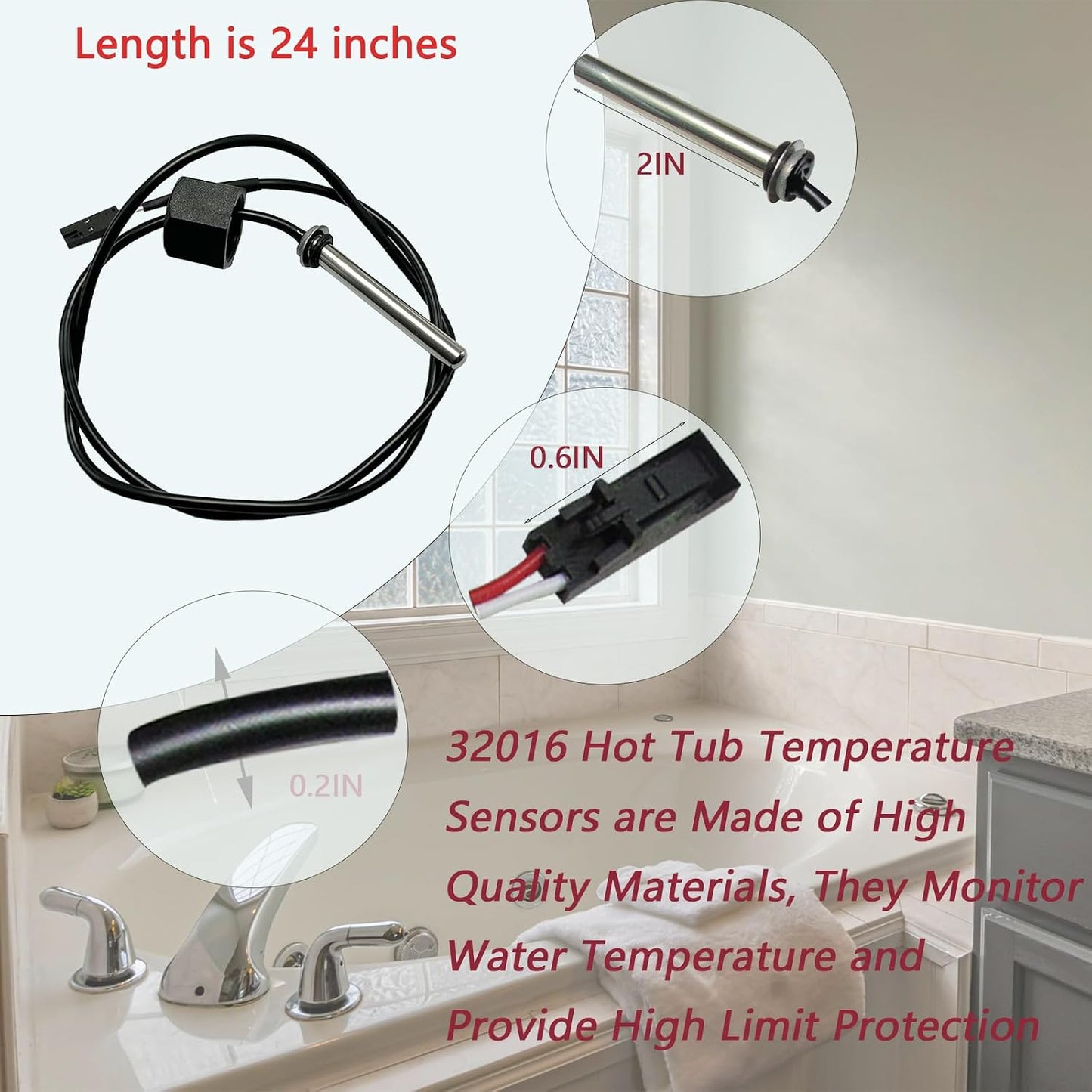 Spa repuesto Balboa M7 sensor temperatura 24pulg doble uso