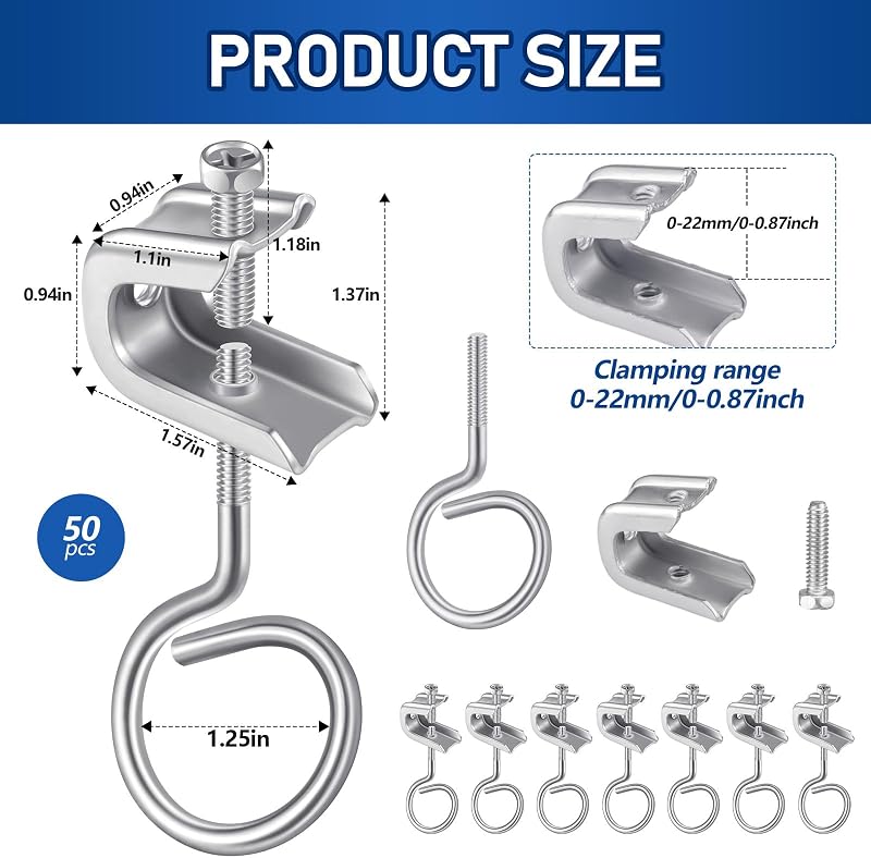 50 Abrazaderas Viga Acero C 1/4x20 Anillos Metálicos