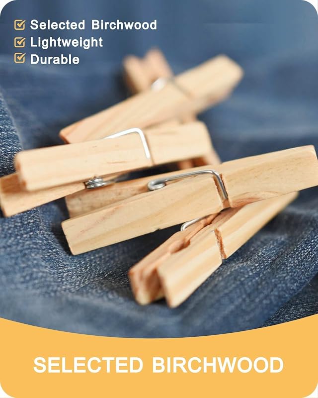 Pinzas madera abedul para ropa tendedero 2.83"