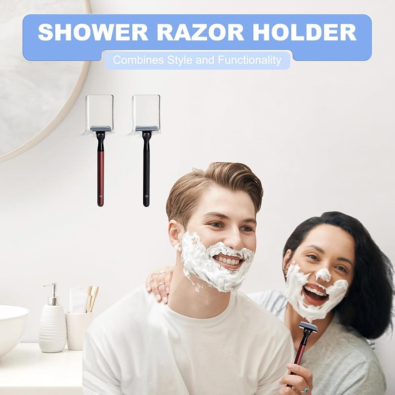 Soporte adhesivo para maquinilla ganchos ducha 2uds
