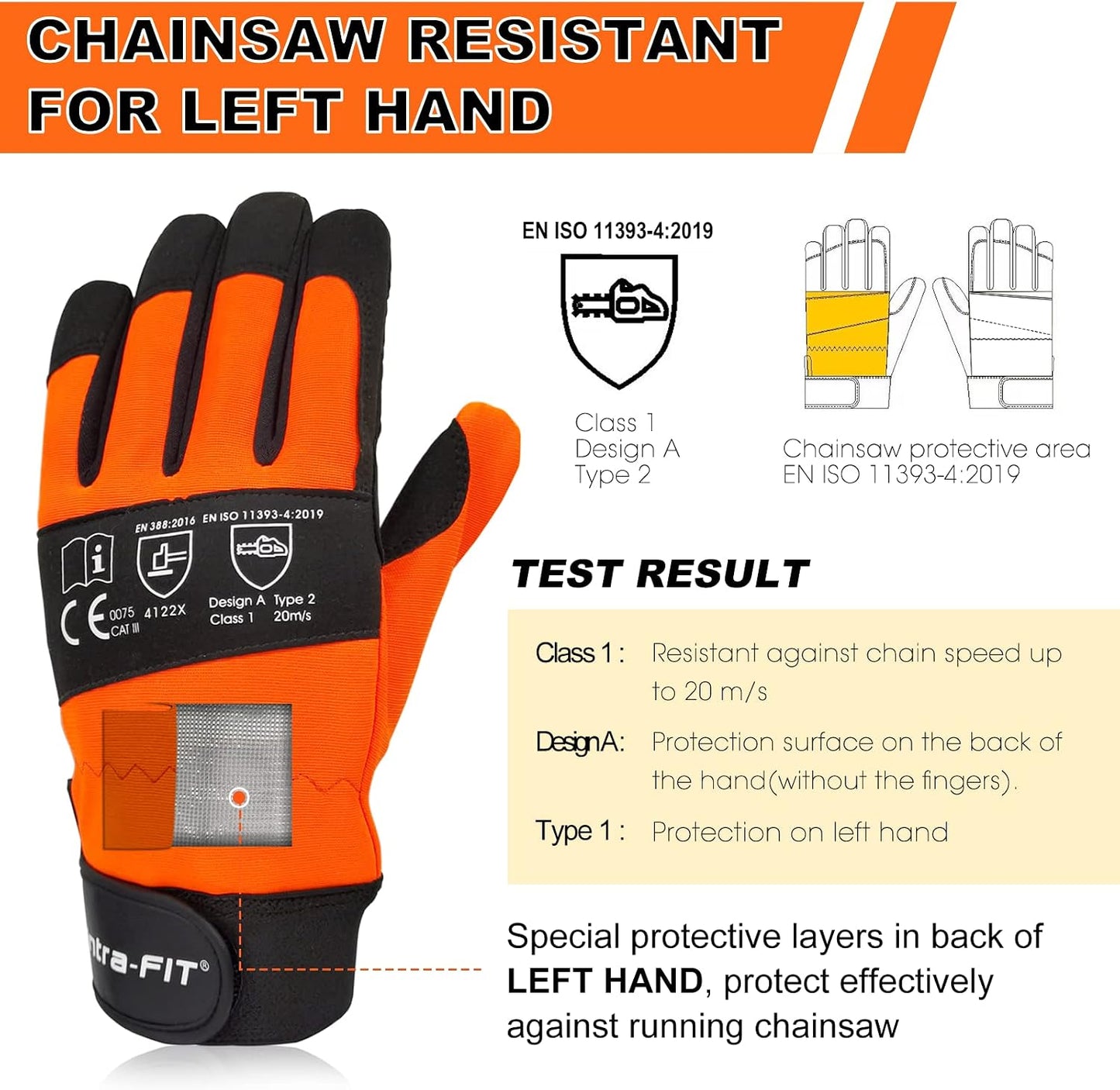 Guantes motosierra protección izquierda cuero vaca ISO