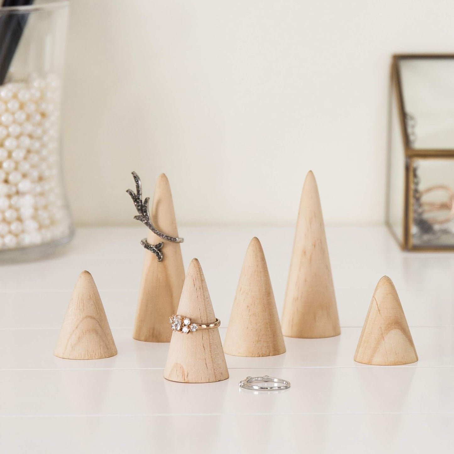 6 Soportes Madera Anillos Triangular Moderno Tocador
