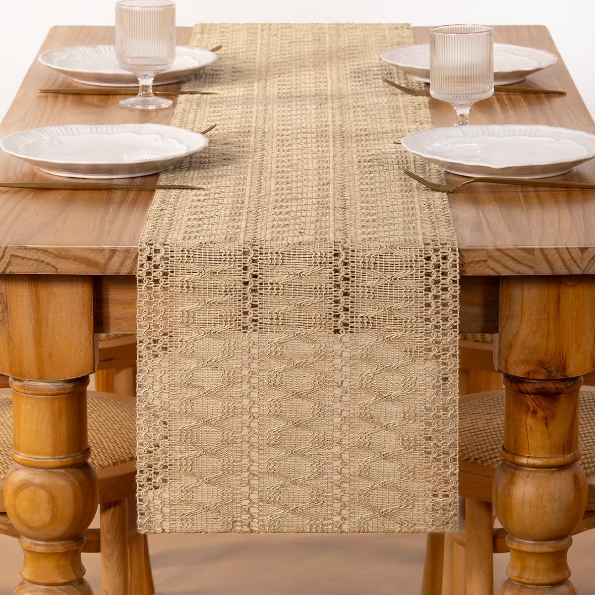 Mantel tejido juta boho para mesa cocina 72 pulg