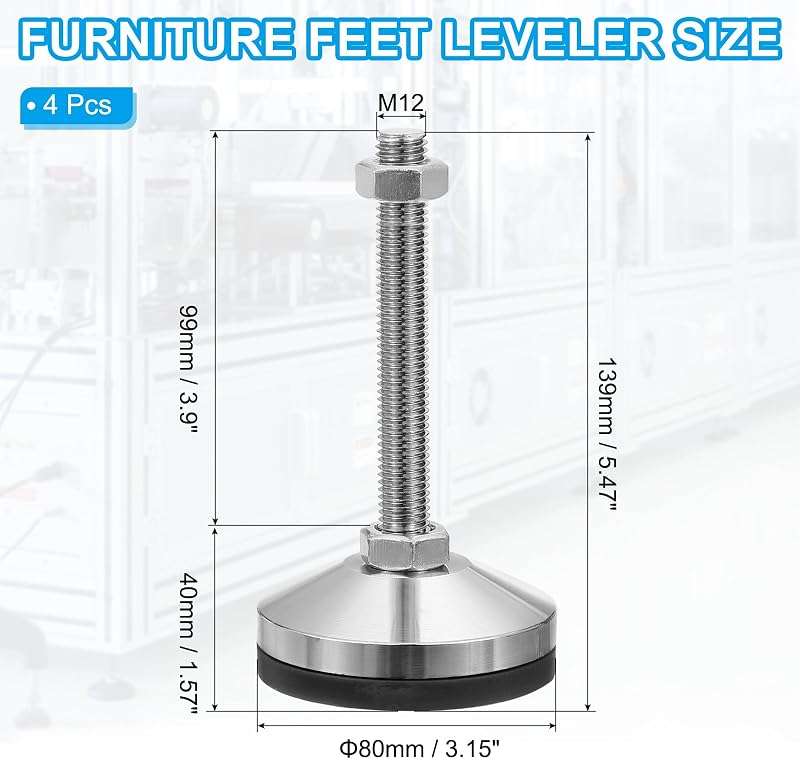 Niveladores muebles M12 acero carbono 3.2pulg 4pzas