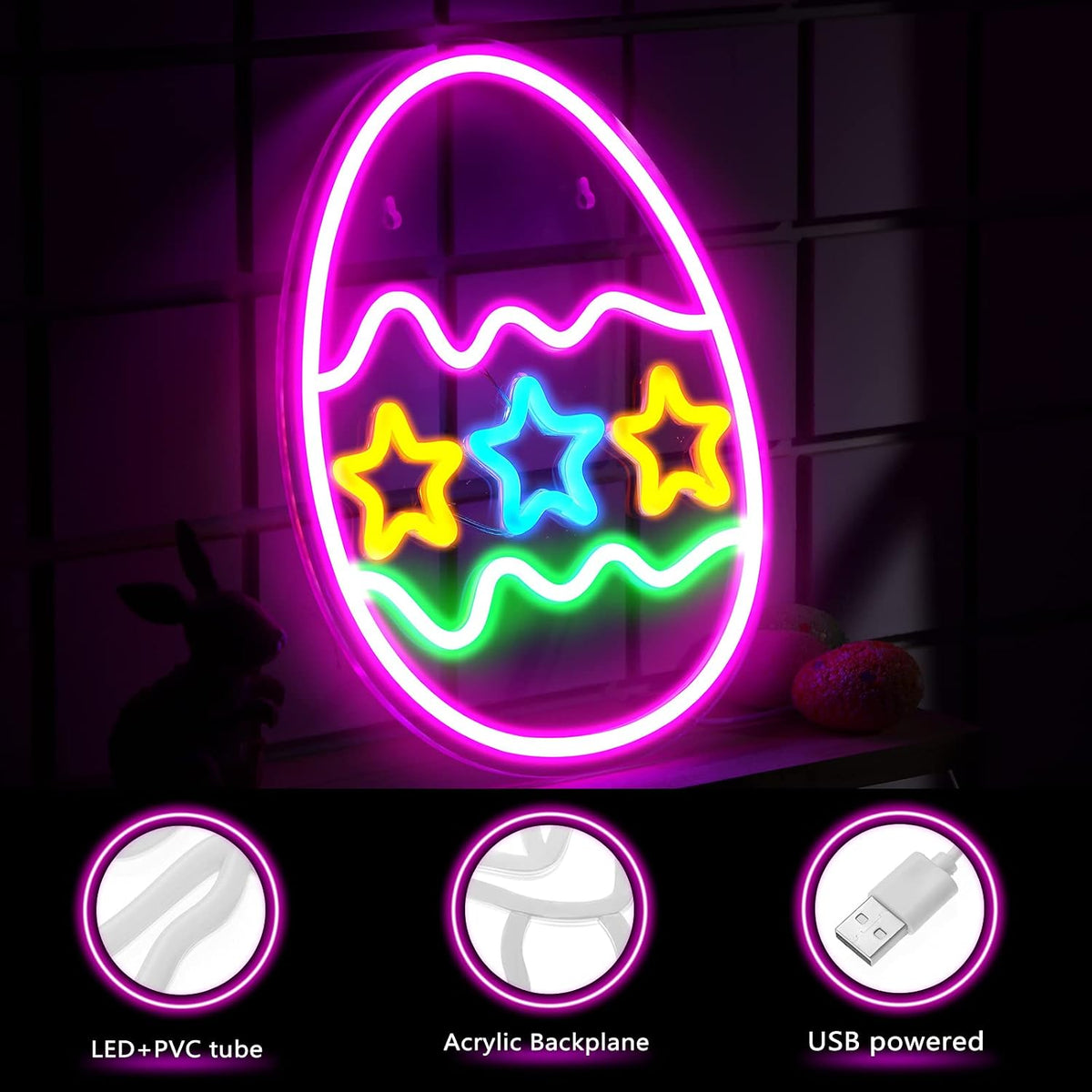 Letrero neón Pascua LED barra USB decoración sala