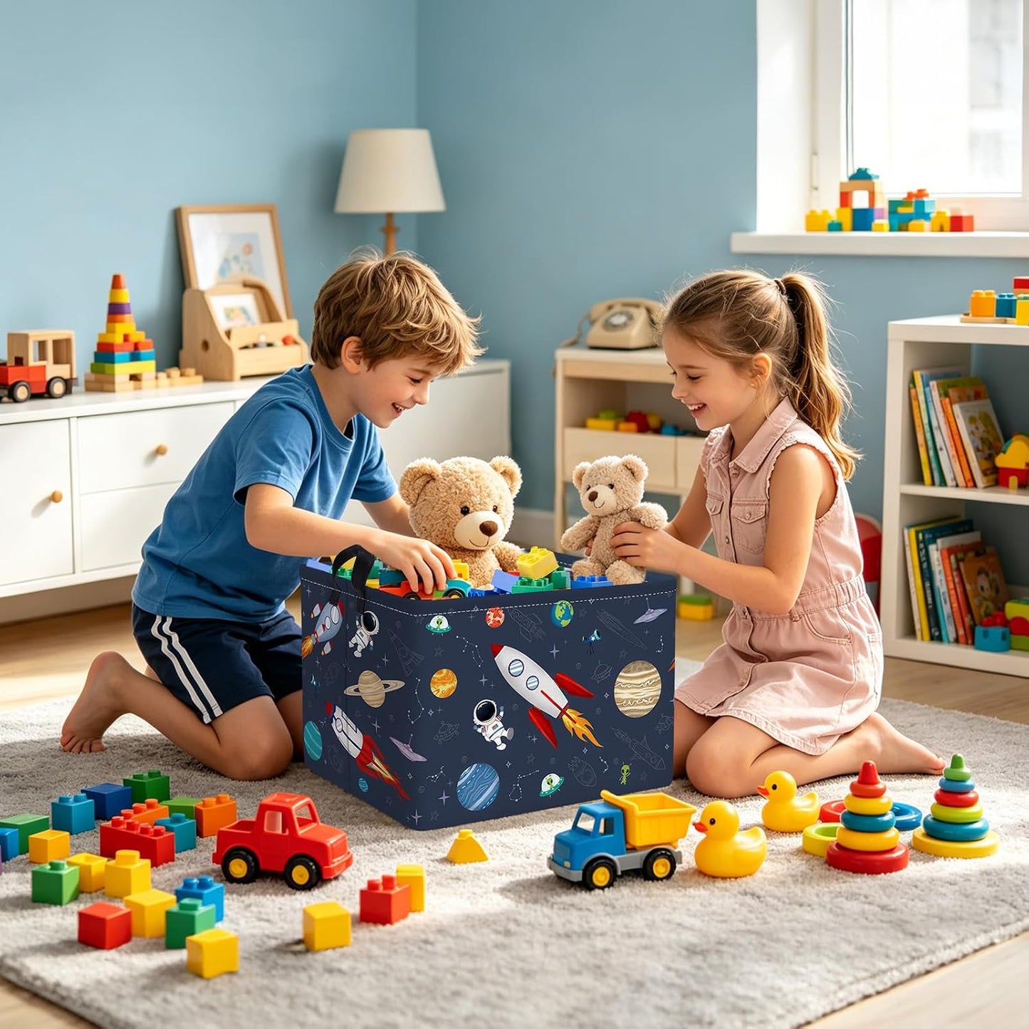 Cesta rectangular para niños azul 36L