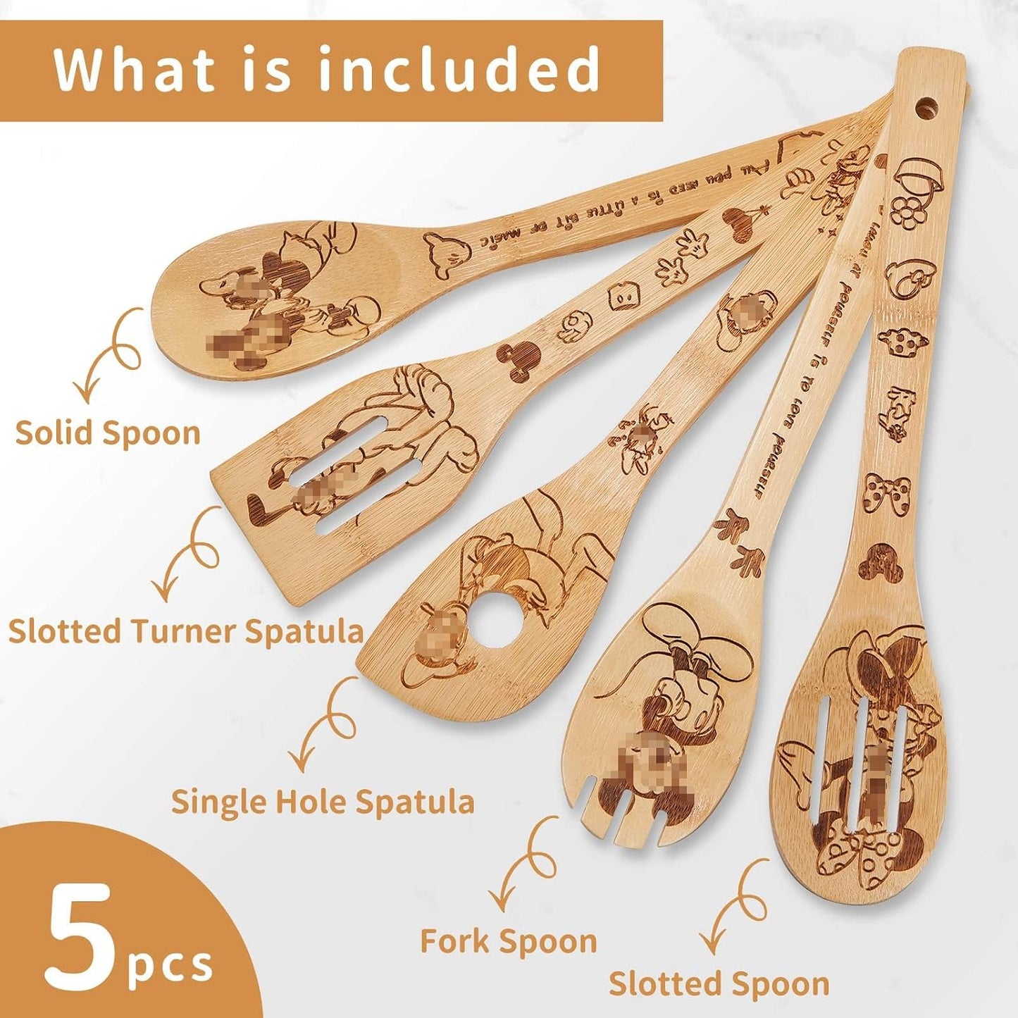 Set 6 Cucharas Madera Bambú Utensilios Cocina Regalo