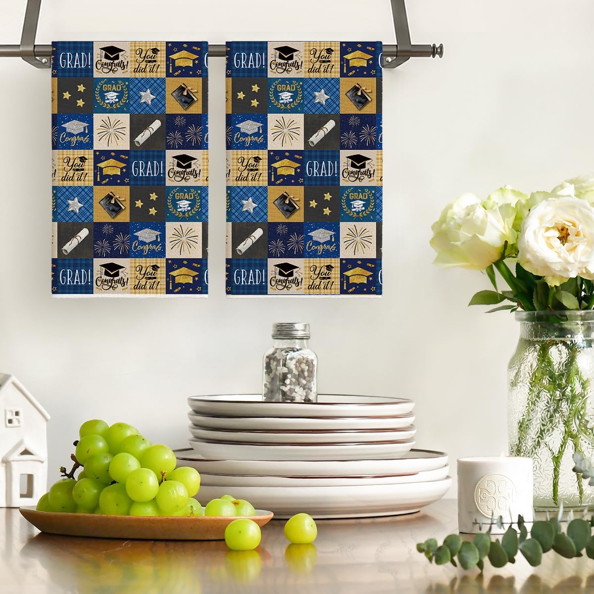Set 2 Toallas Cocina Cuadros 18x26pulg Decoración Verano