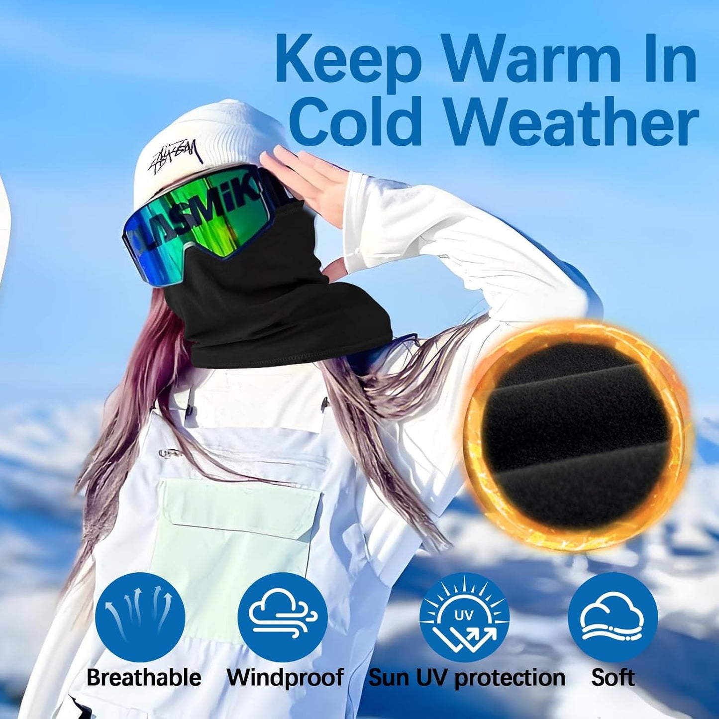 Calentador cuello forro polar invierno a prueba de viento