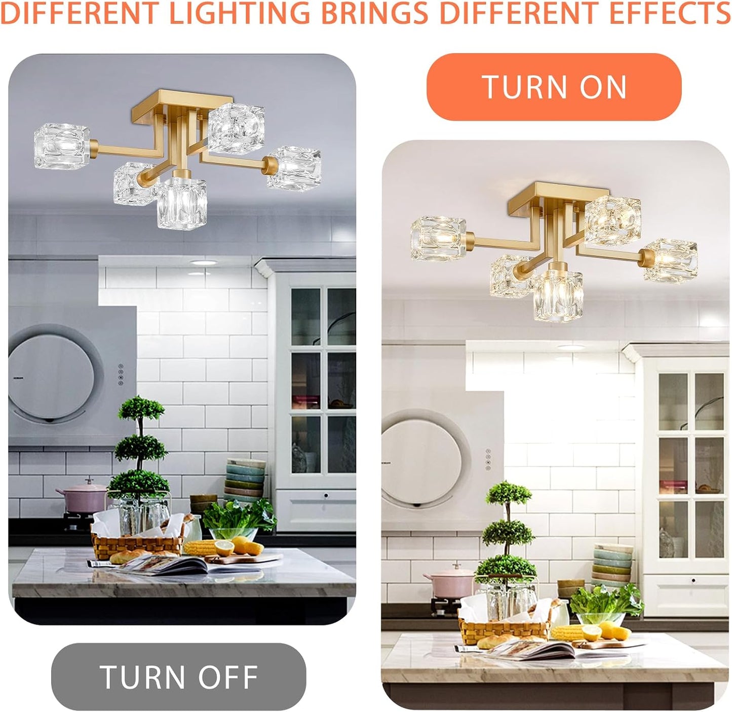 Lámpara techo cristal 5 luces dorada estilo sputnik