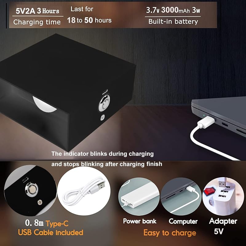 Lámpara pared LED recargable USB con interruptor táctil