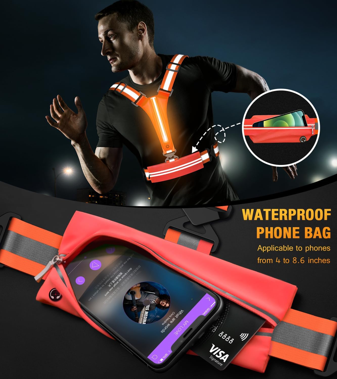 Set Chaleco Reflectante LED Recargable USB con Bolsa