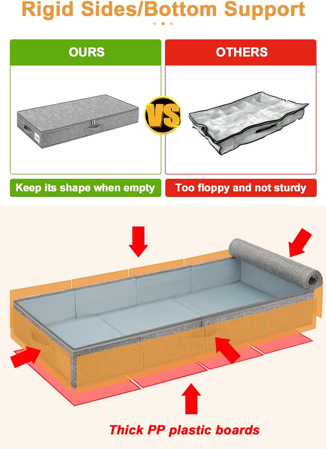 Contenedores almacenamiento bajo cama 4.5" set 2 con soporte