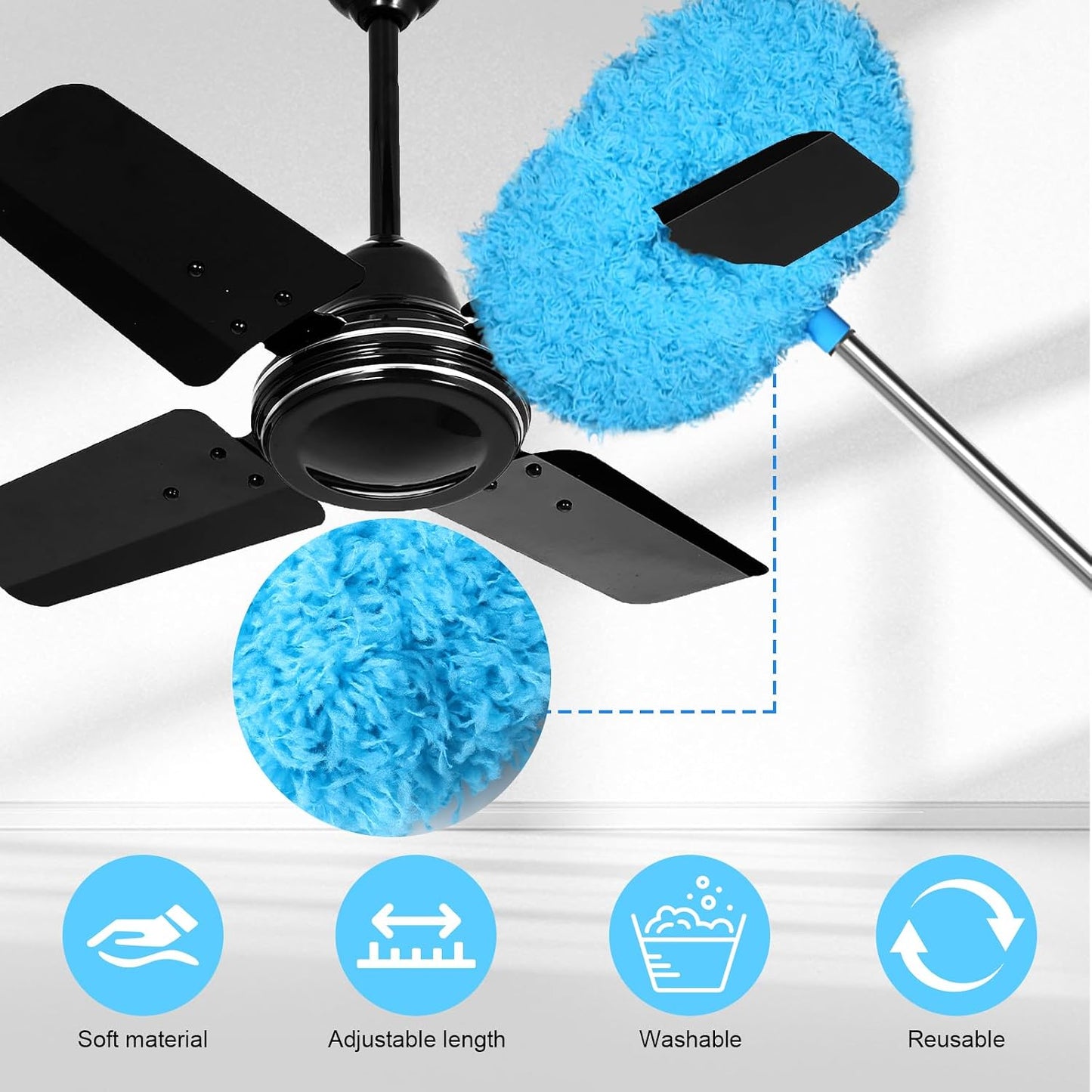 Plumero ventilador techo 13-49.7pulg poste extensión aspa ajustable