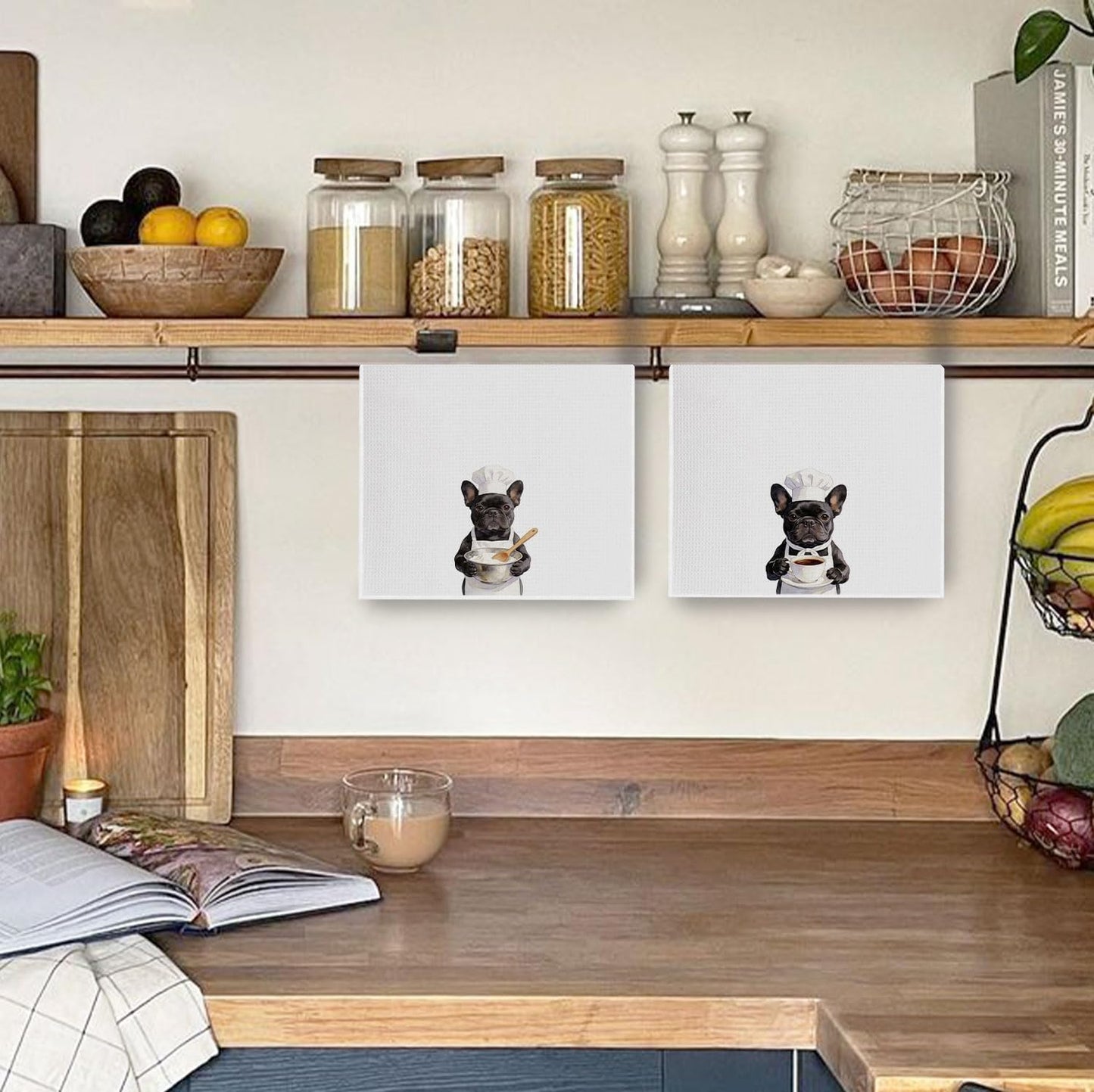 Juego de 2 toallas de cocina con diseño de bulldog francés negro