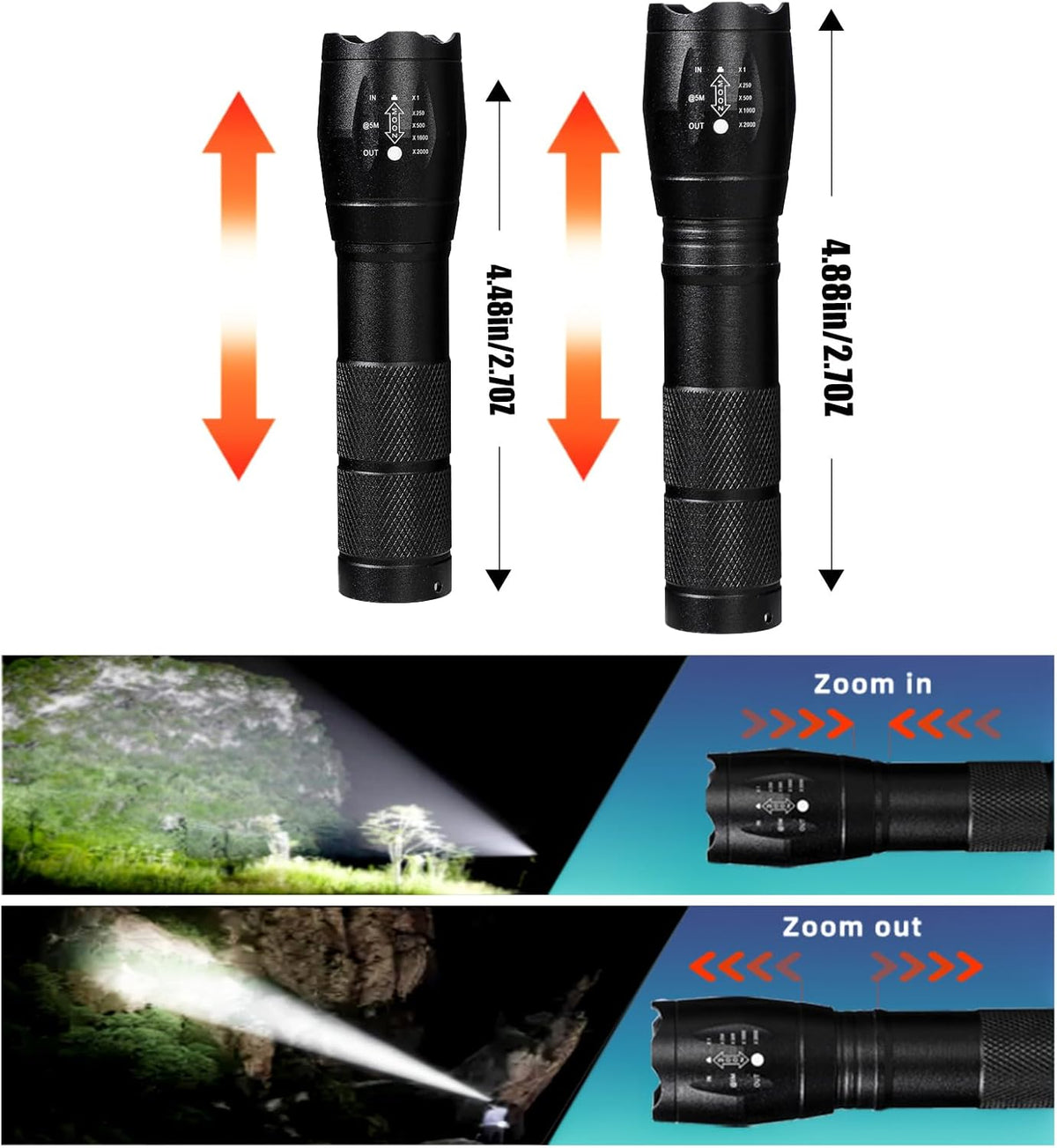 6 Linternas LED Recargables USB C Zoomable Camping