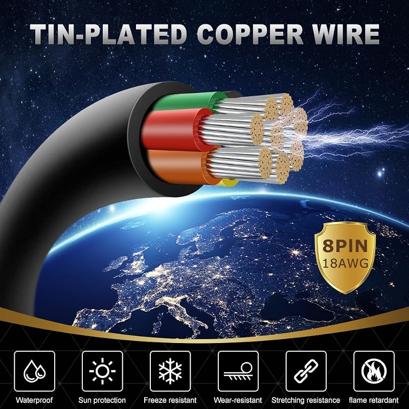 Cable eléctrico 8 conductores 18 AWG negro PVC trenzado