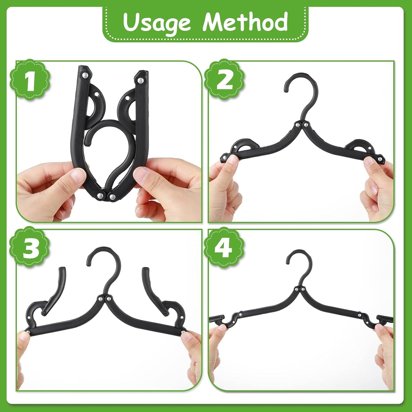 Perchas plegables con clips para viaje 12 pzas negro