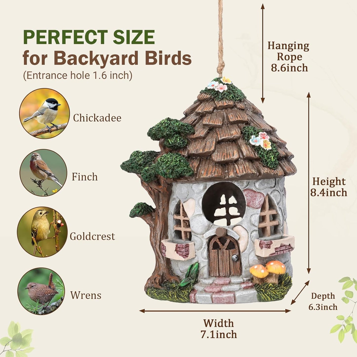 Casa pájaros resina exterior decorativa jardín resistente agua