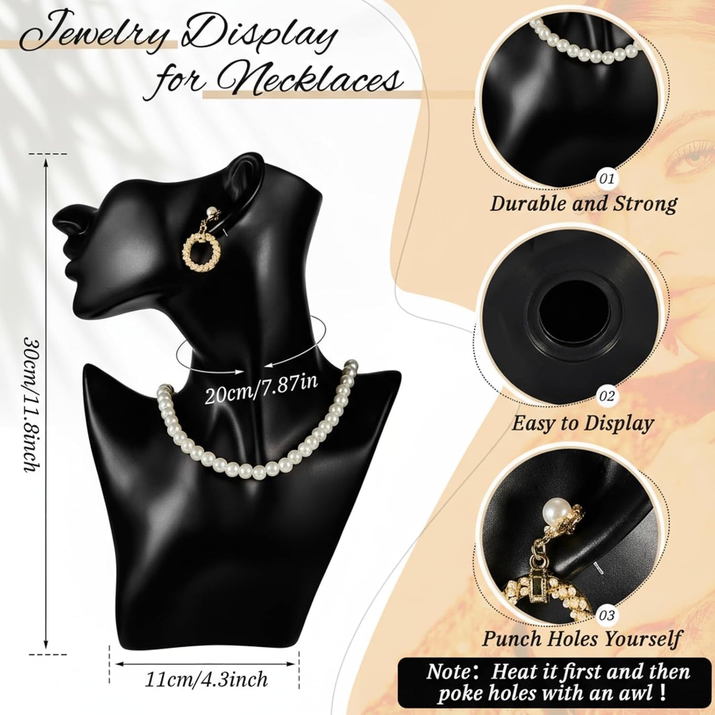 Set exhibidor joyería con maniquí y soportes