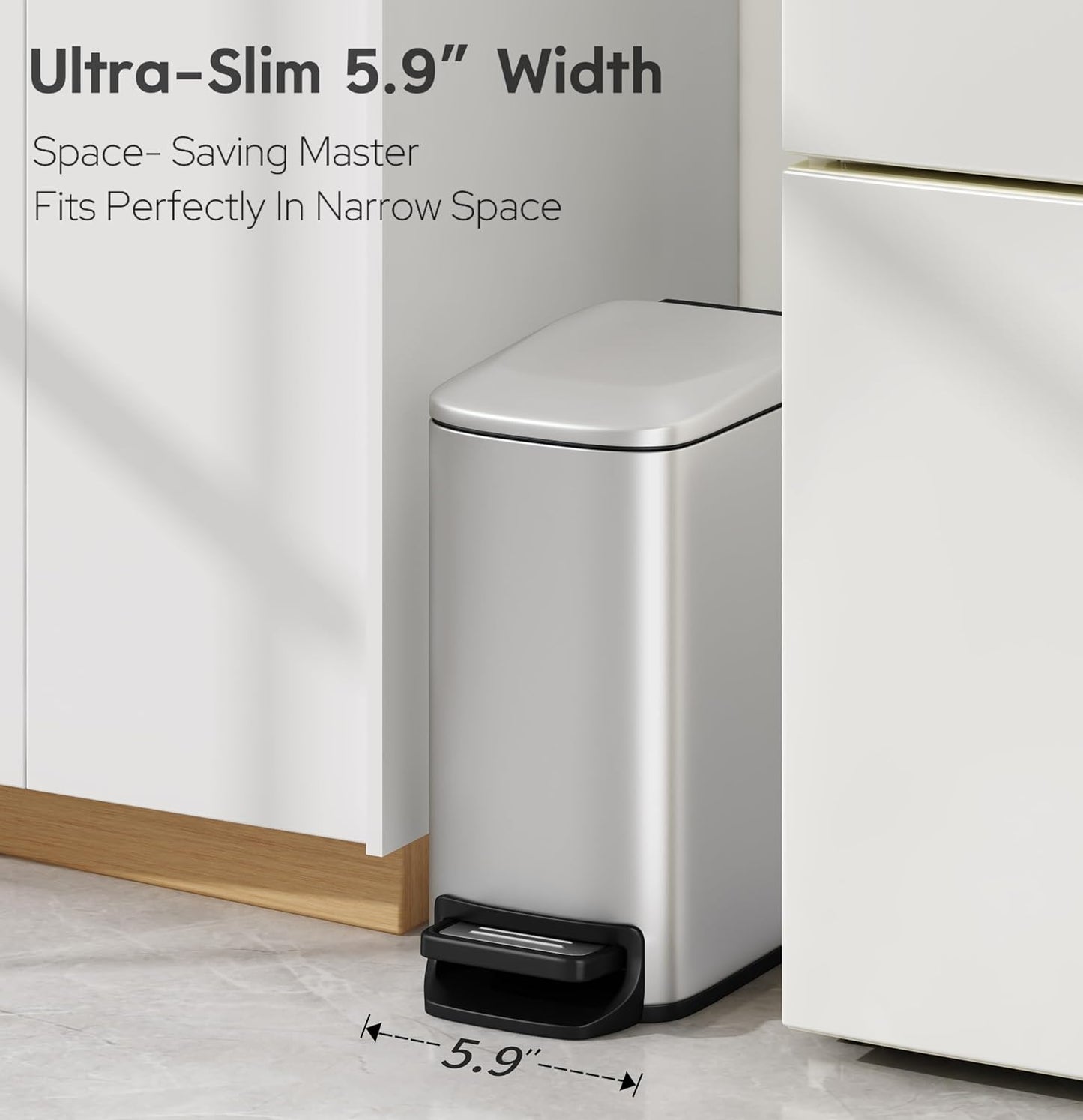 Cubo basura acero inox 6L con tapa suave y pedal