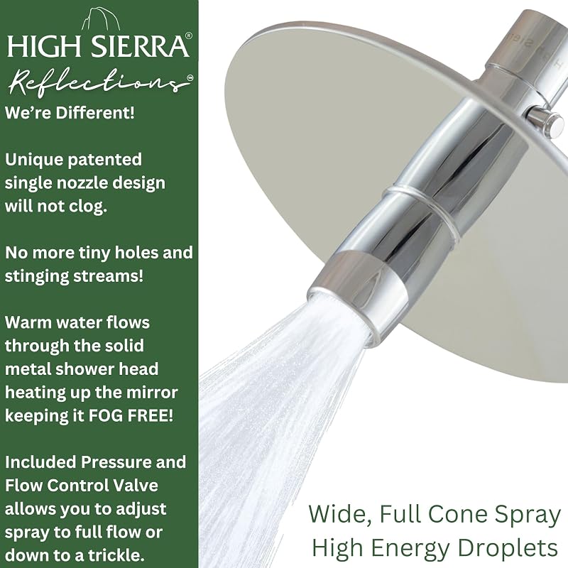 Sierra ducha baja presión 1.8 GPM con espejo autocalentable