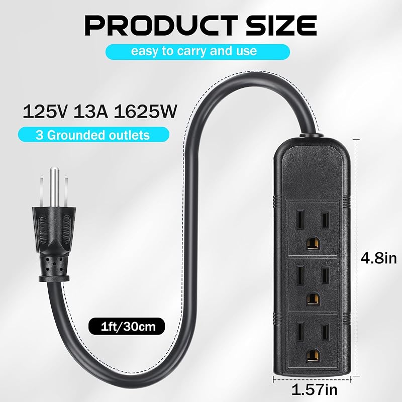 20 Tiras Extensión 3 Tomas Plano Negro para Oficina