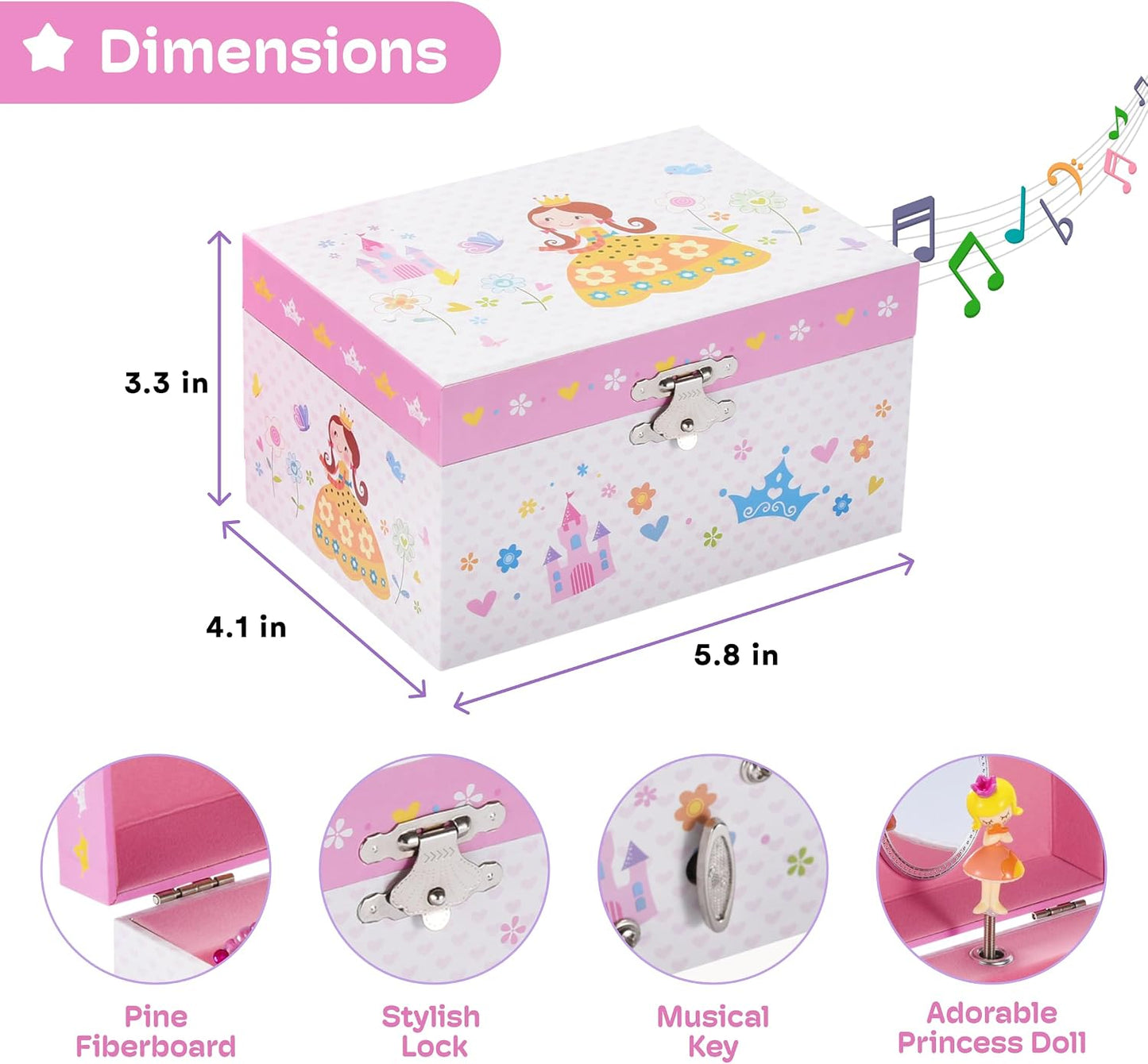 Caja joyería para niñas 6-8 años con melodía princesa rubia