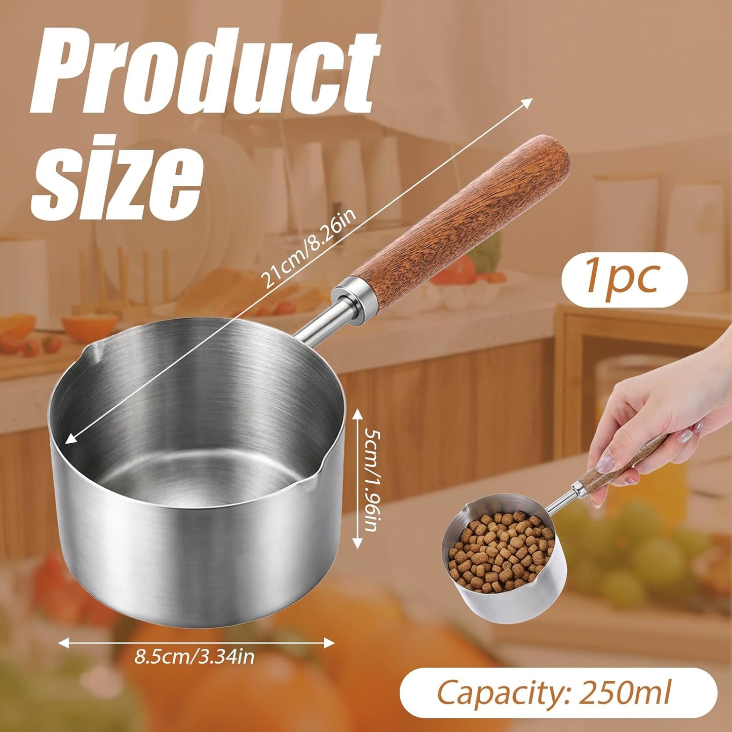 Taza medidora acero inox para mascotas 8.5oz con cuchara