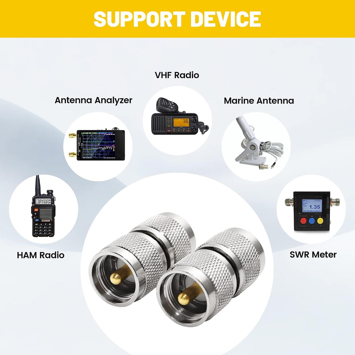 Conector UHF PL259 macho a macho 2 unids adaptador RF antena CB Ham