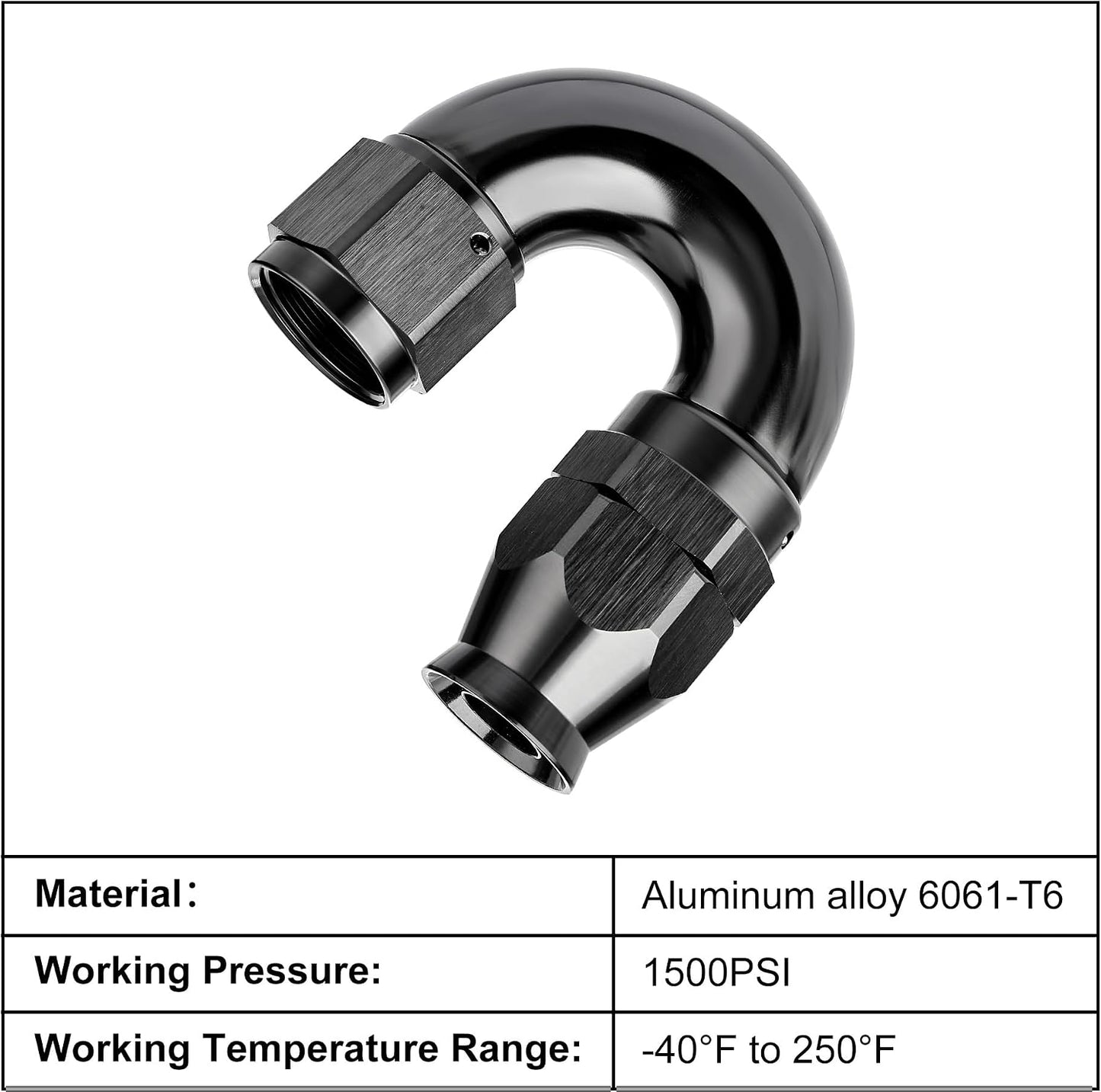 Manguera PTFE aluminio negro 180 grados