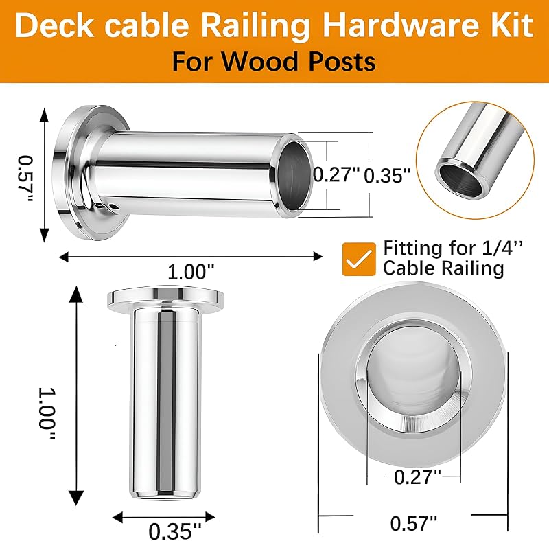 150 Fundas Cable 1/4" Acero Inox T316 para Barandillas