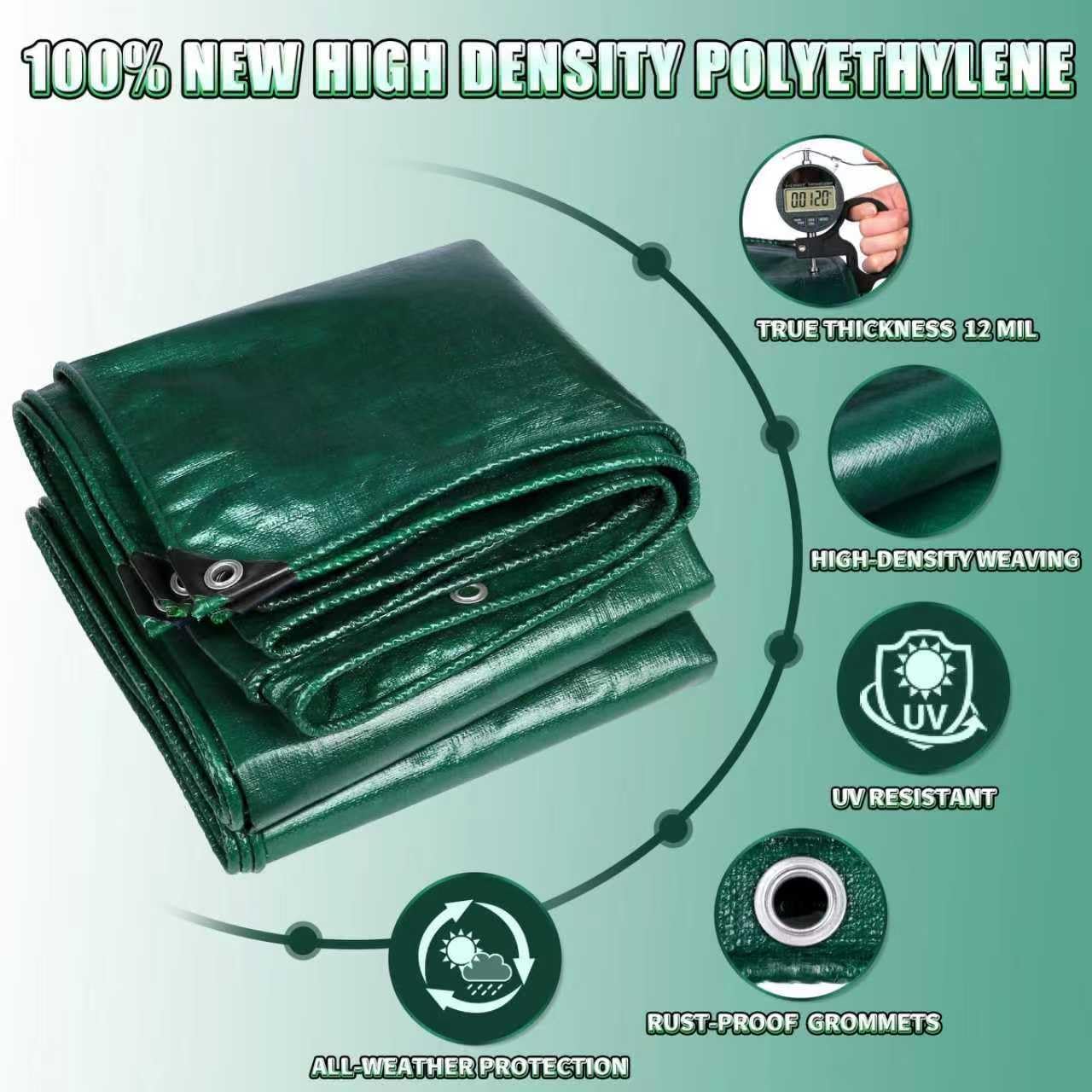Lona verde resistente 12x16ft 12mil impermeable UV