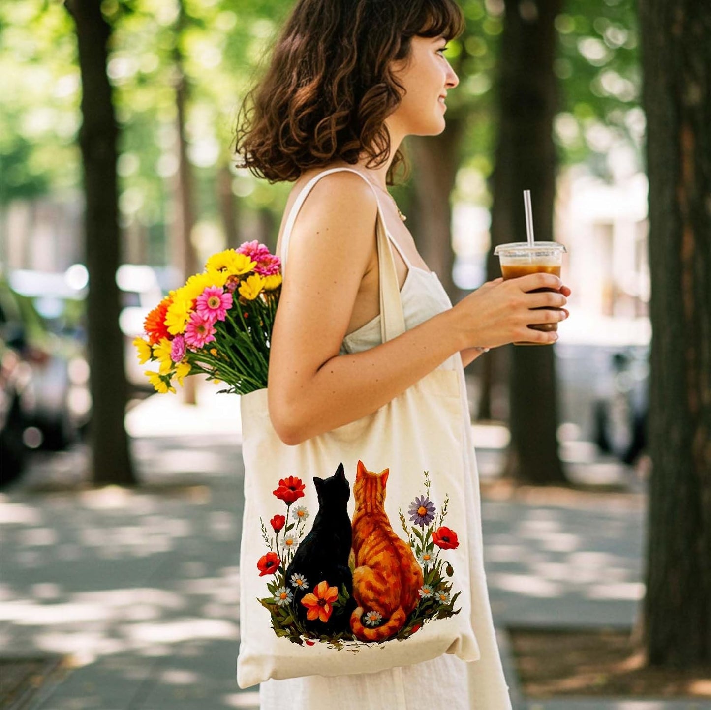 Bolso tote canvas reutilizable con bolsillo interior para mujer