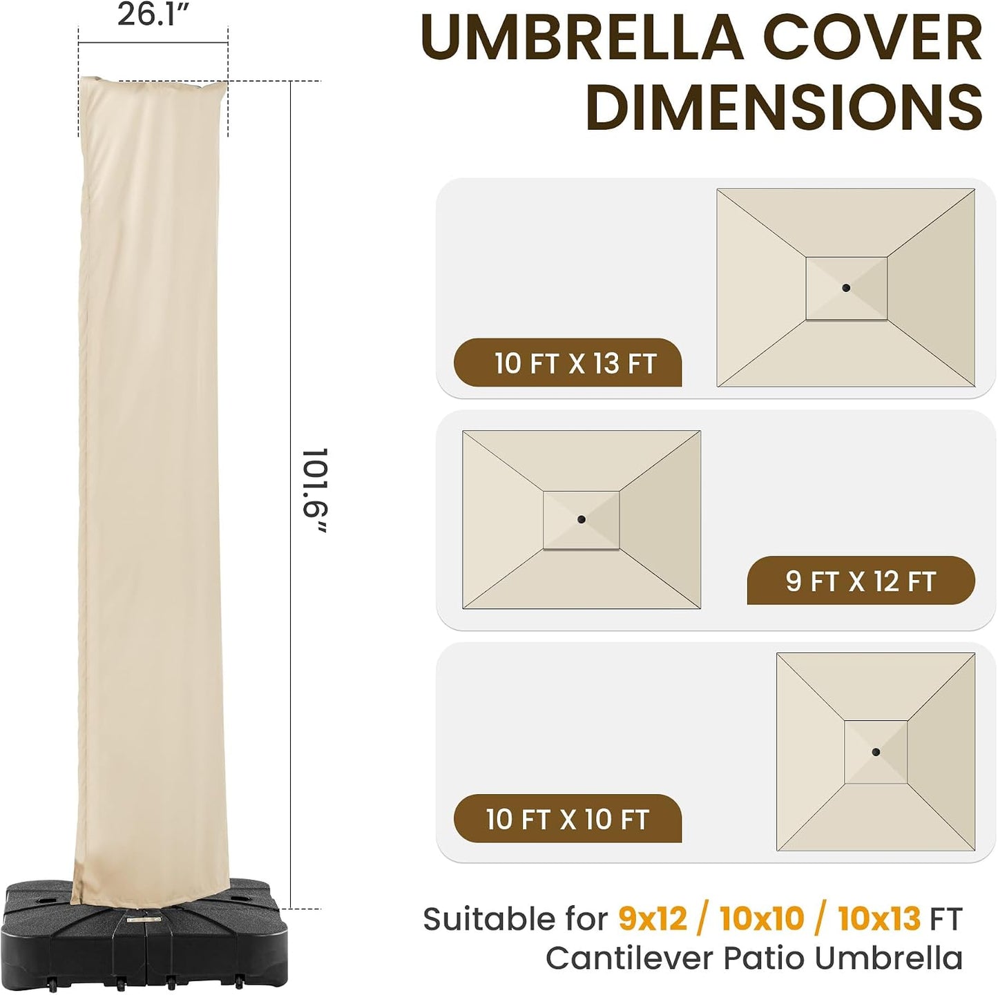 Funda sombrilla exterior con cremallera UV impermeable beige