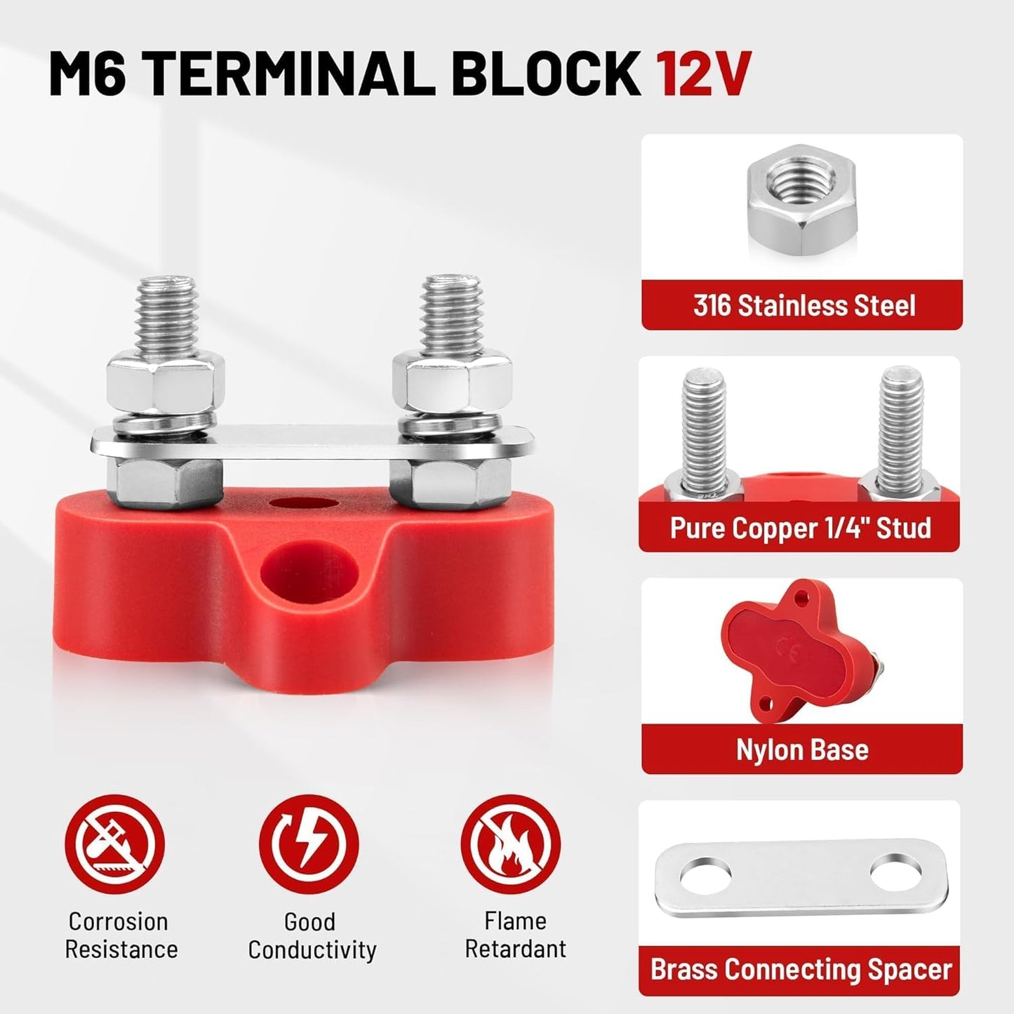 Bloque distribución 12V 100A poste batería auto barco