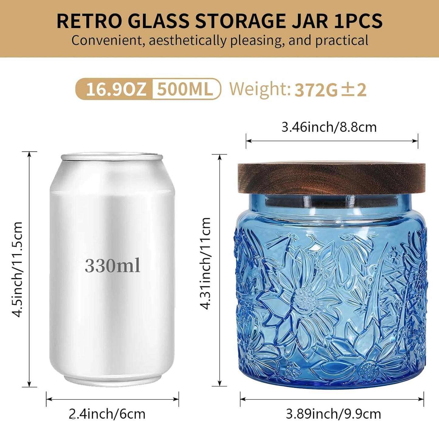 Tarro cristal vintage con tapa madera para azúcar té galletas