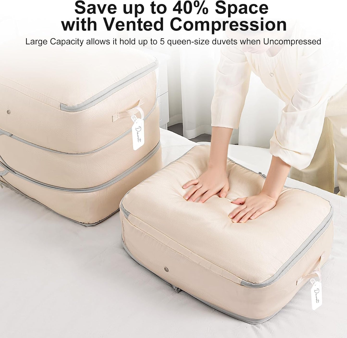 Bolsa compresión edredón 3 capas lavable pack 4 beige