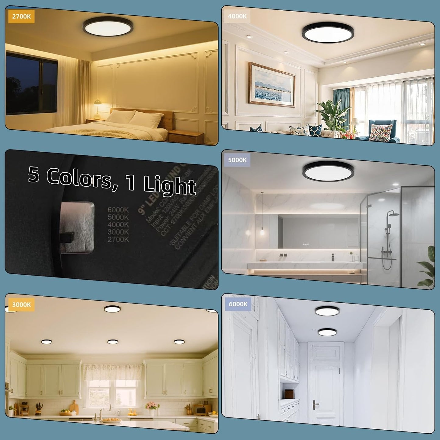 Lámpara techo led negra delgada 9pulg 24w 5cct regulable