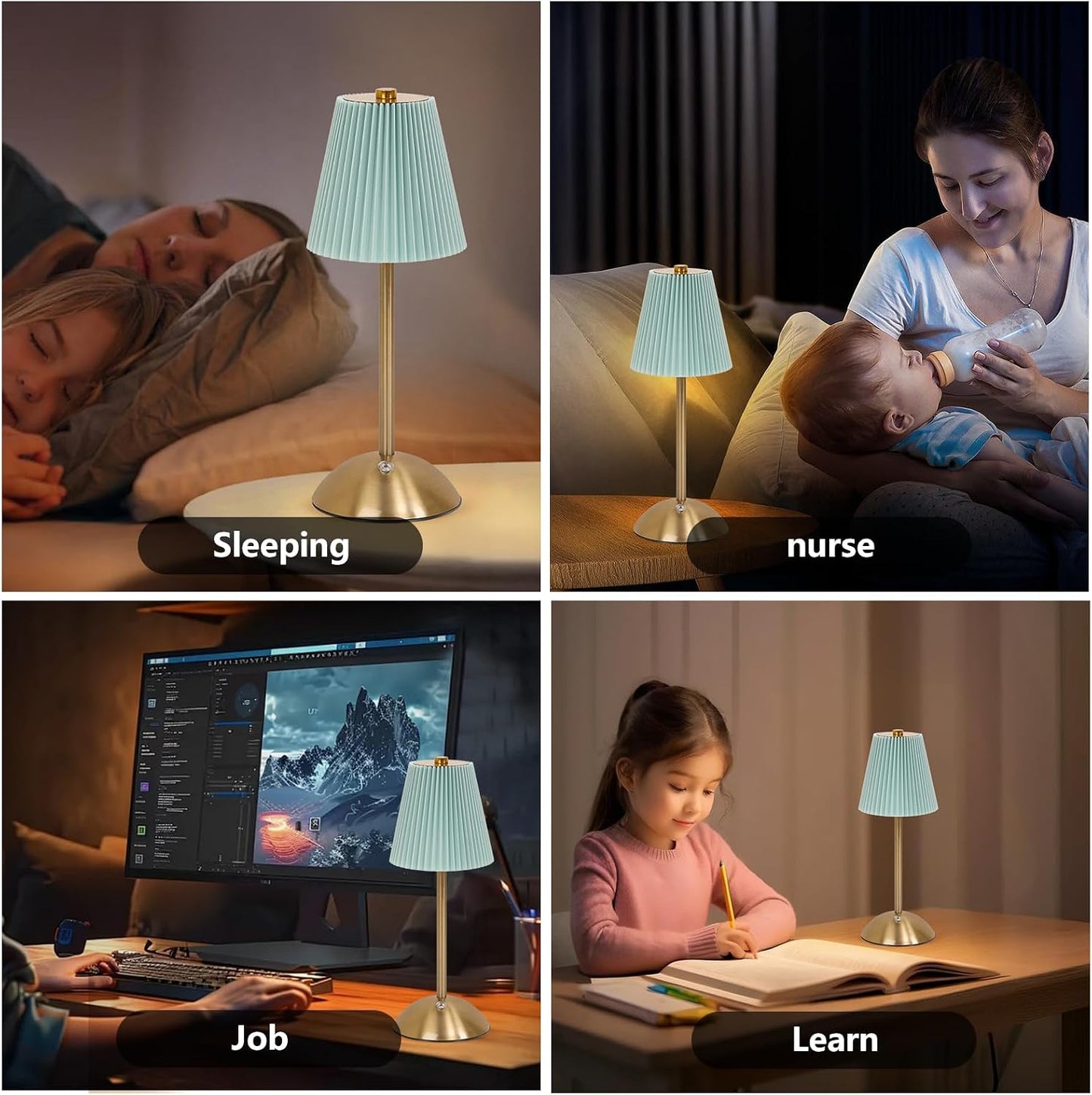Lámpara mesa LED inalámbrica 3 brillos batería recargable