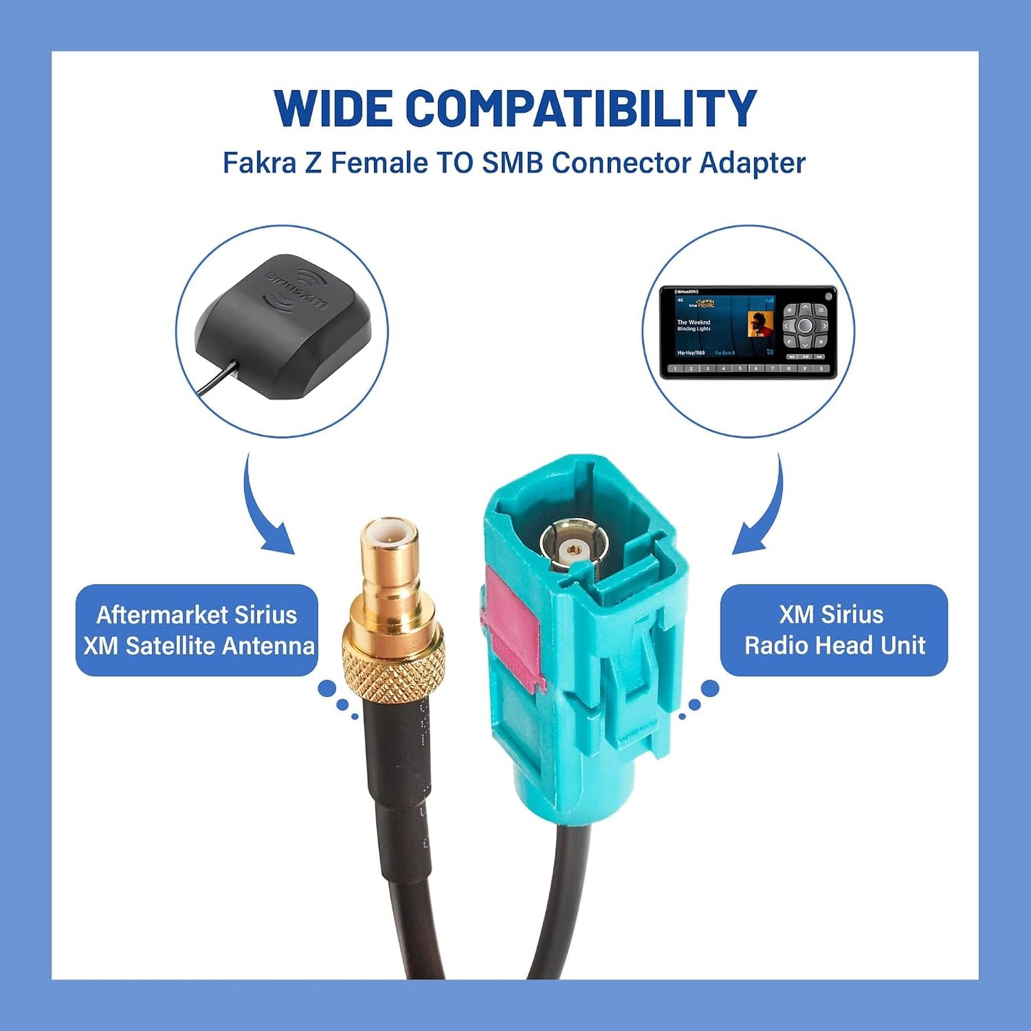 Adaptador Fakra Z hembra a SMB macho 8" coche Sirius XM