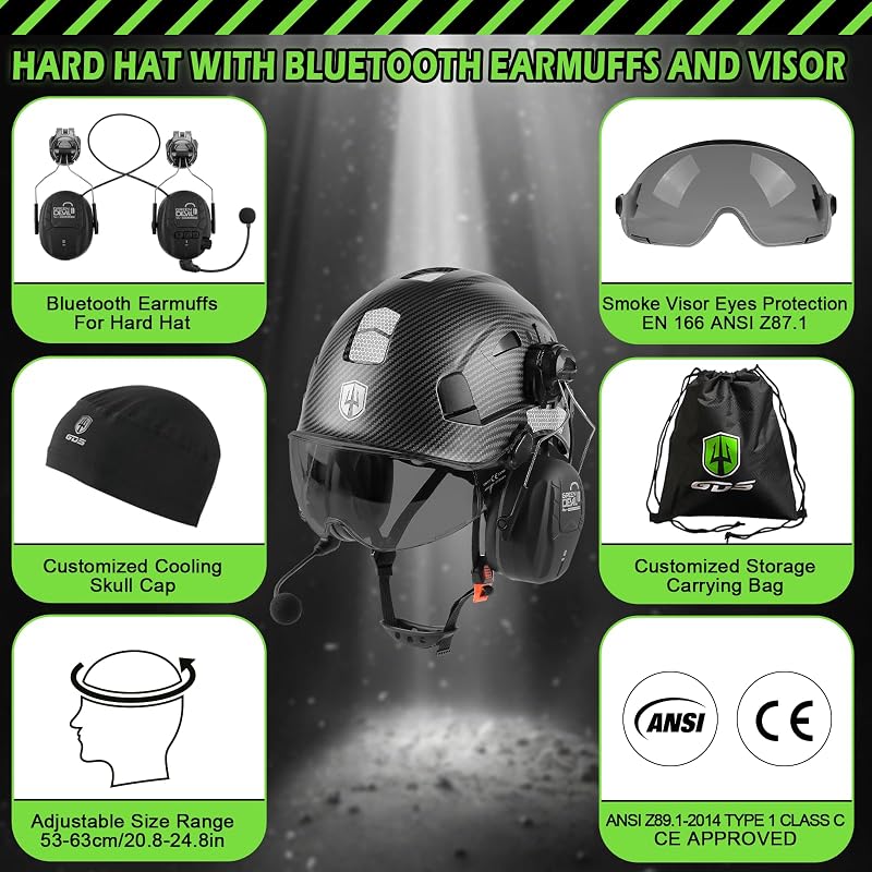 Casco seguridad visera Bluetooth ventilado ANSI Z89.1