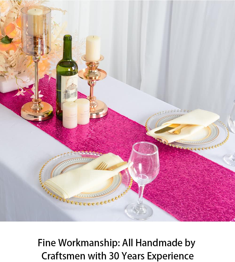 Camino mesa fucsia lentejuelas 12x108pulg set 10