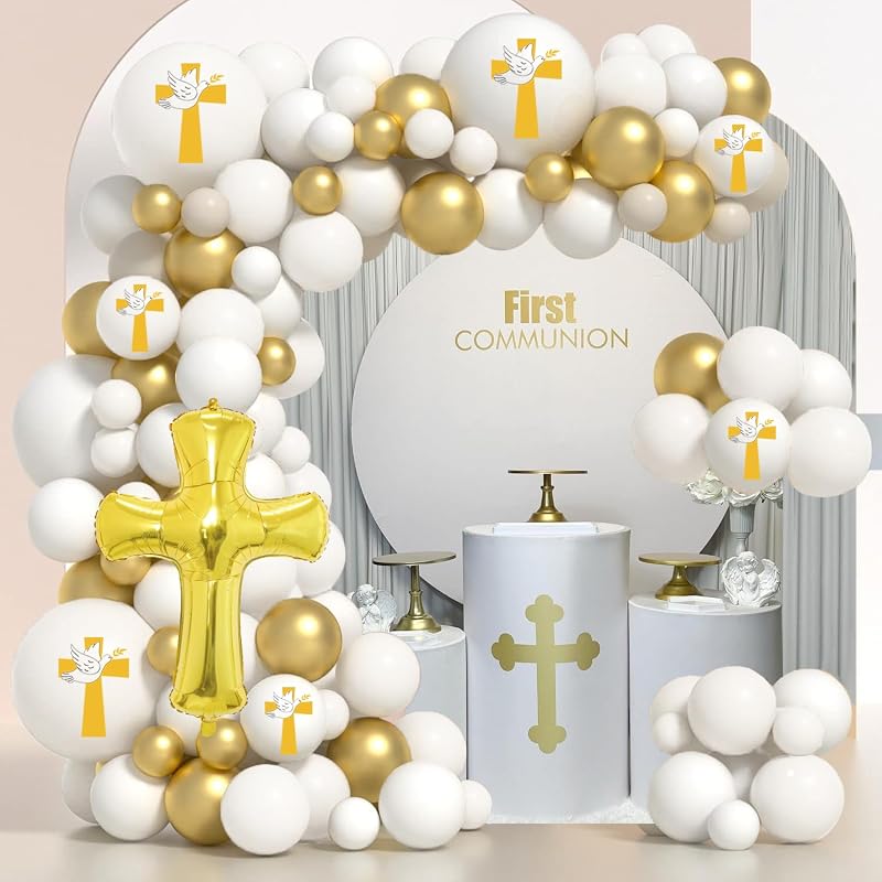 Kit globos decoración comunión 118 pzas arco bautizo
