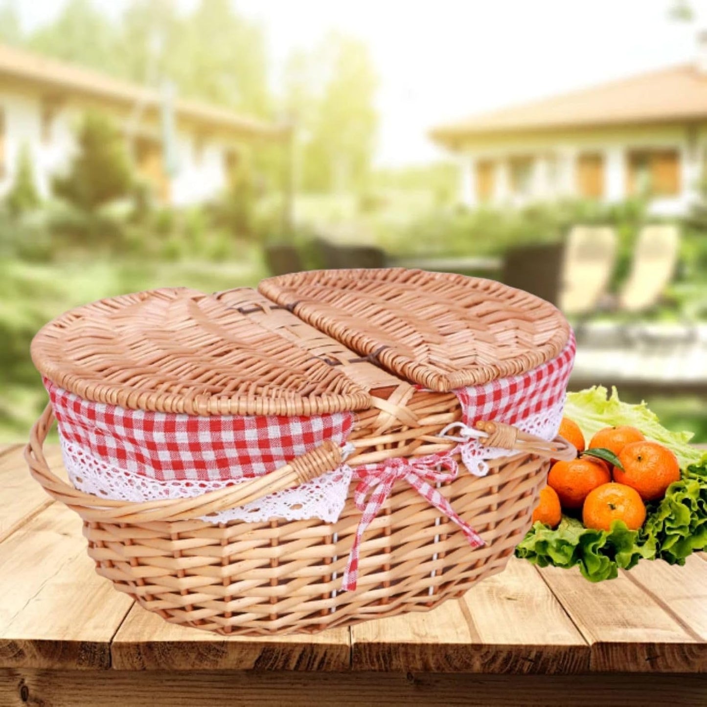 Cesta picnic mimbre tapa vintage asas dobles 13.78"