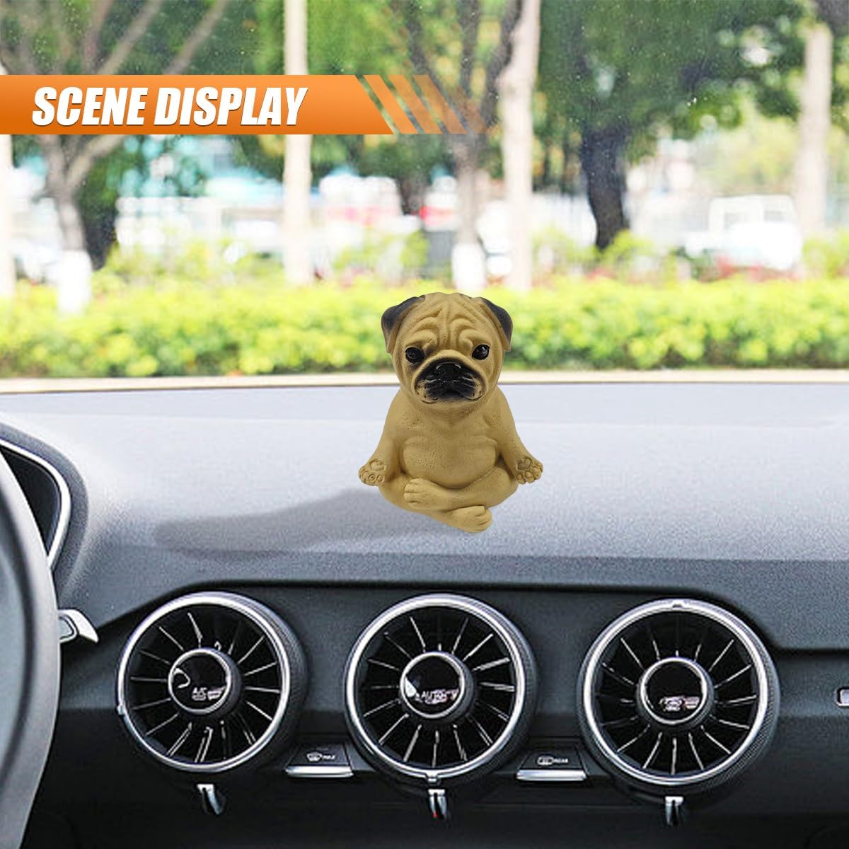 Figura Bulldog Pug meditando para tablero auto decoración