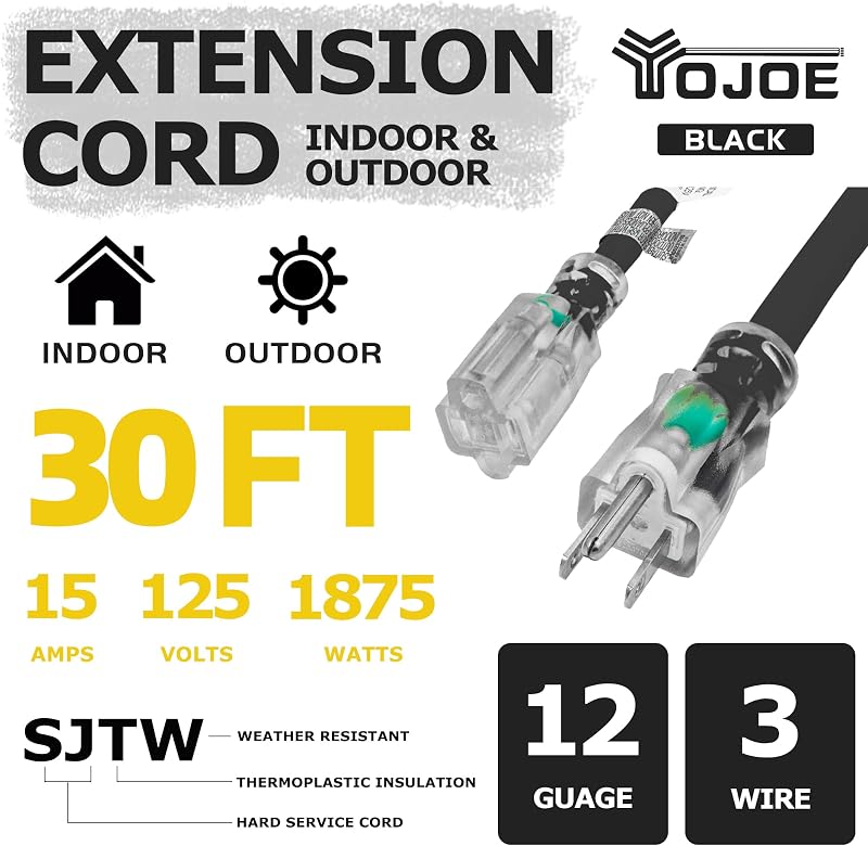 Cable extensión 30 ft 12/3 SJTW UL negro resistente
